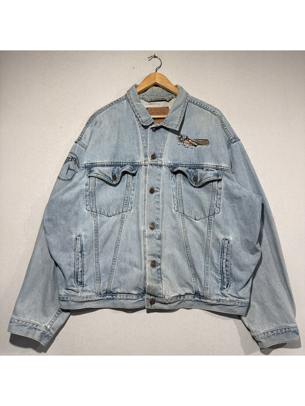Vintage Levis Denim Jacket XL Made In Canada Blue Trucker Horse Embroidered 90s